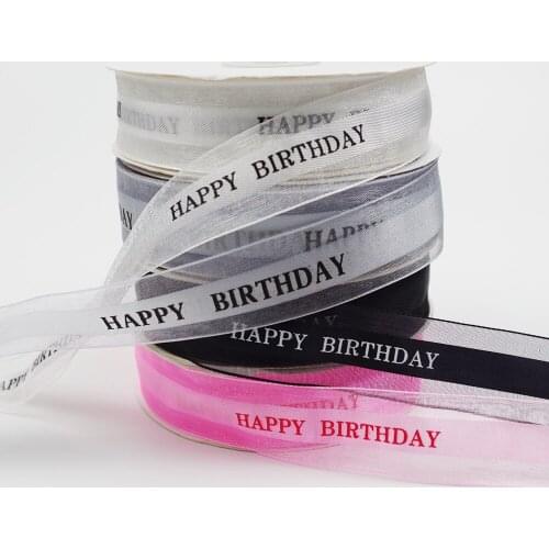50 Yards*2.5Cm Organza Ribbon Letters Happy Birthday Gift Box Packaging Diy Home Decoration Accessories Birthday Cake Packaging