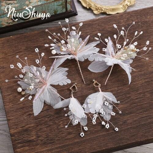 NiuShuya Sweet Flower Tiara Bridal Hair Accessories Silk Yarn Hairpin Wedding Dress Accessory Handmade Floral Headband