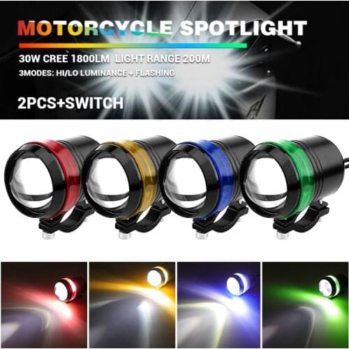 2pcs U2 Angel Eye U3 Motorcycle LED Headlight high low beam 30W Spot Lamp waterproof Flash light Driving lamp with Switch line