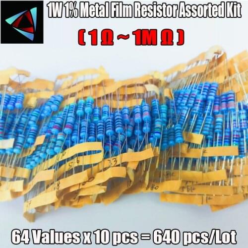 640Pcs 1W 1% 64Values 1~2.2M Ohm Metal Film Resistor Assortment Kit
