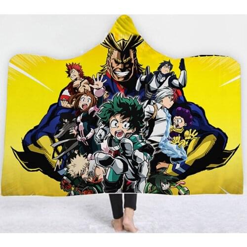 My Hero Academia Anime 3D Printing Throw Hooded Blanket Wearable Warm Fleece Bedding Office Quilts Soft Adults Travel 01