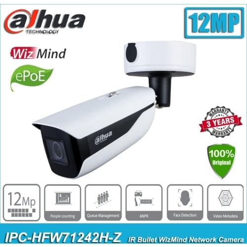 Original Dahua IPC-HFW71242H-Z 12MP IP67 IK10 ePOE Smart IR Outdoor Bullet WizMind Network CCTV IP Camera HFW71242H-Z