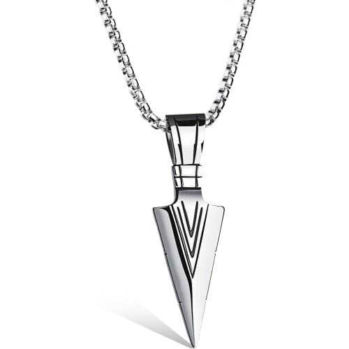 Cyue Trend Fashion Punk Personality Stainless Steel Spearhead Pendant Titanium Steel Men Necklace Jewelry 3-Color