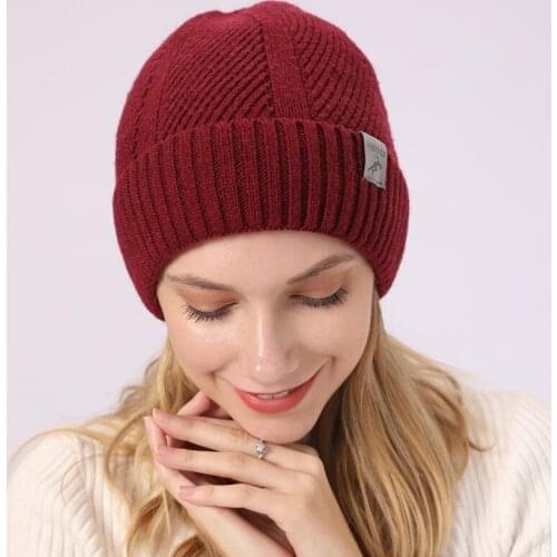 Plus Velvet Thick Hat Autumn Winter Sports knitted Striped Monochrome Woolen Hat Unisex Cap 5 Color 115