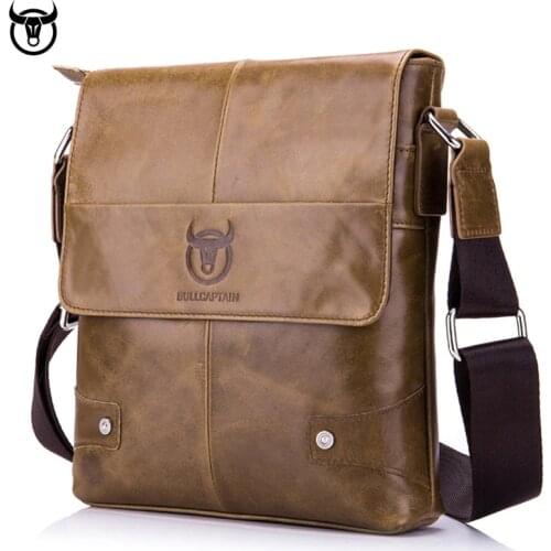BULLCAPTAIN 2019 Men briefcase Bag Genuine Leather Man Crossbody Shoulder Bag Small Business Bags Male Messenger Leather Bags