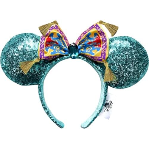 Mickey Hair Bow Aladdin Movie Magic Carpet Headband Jasmine Disneyland Cartoon Tassel Mint Green Gem Headwear Decoration Gift