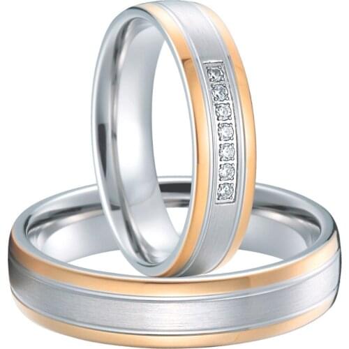 Luxury rose gold plating custom health titanium wedding rings sets anel de ouro casamento alliance