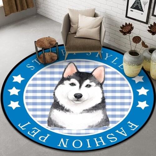 Cute Dog 3D Print Round Chair Mat Flannel Non-slip Bedroom Kitchen Bedside Rugs Floor Door Mat Living Room Area Rug Carpets