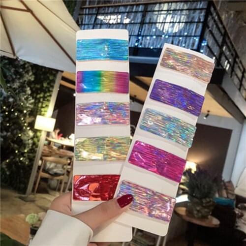 1 Pcs Rainbow Colorful Laser Hair Clip Stripes Sequins BB Clip Girl Hairpin New Hair Accessories