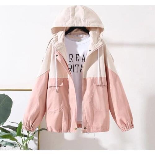 2020 Autumn New Windbreaker Women Jacket Hooded Zipper Coat Long Sleeve Casual Harajuku Streetwear Jackets Female Outerwear P690