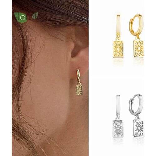 Geometric Round Square Hanging Pendant Hoop Earrings for Women Prevent Allergy 925 Sterling Silver Stud Earrings Retro Jewelry