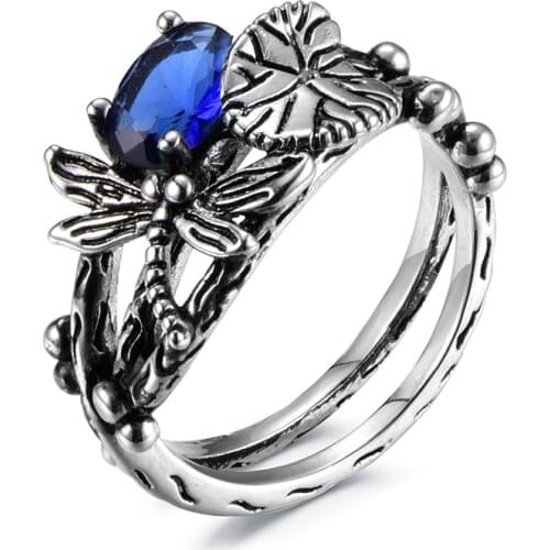 Summer Creative Dragonfly Lotus Ring For Women Exquisite 7-Color Crystal Zircon Ring Accessories Fashion Girl Party Jewelry Gift