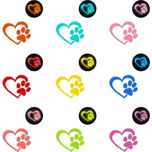 1/2pcs Cute Love Heart Dog Paw Reflective Sticker for Car Auto Bumper Decoration Night Driving Riding Safety Warning Sign Decals