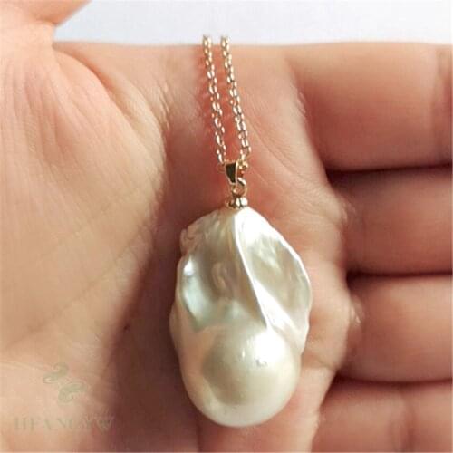 22x33mm Natural White Baroque Pearl Necklace 18 inches Clasp Women Jewelry Gift Cultured Flawless