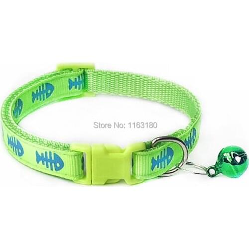 288pcs/lot New Arrival Fashion Fishbone Nylon Small Dog Collars with Bells Pet Necklace Puppy Kitten Cat Collars Free Shipping