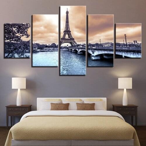 5 Panel Paris Tower Scenery Landscape Wall Art Posters Canvas Pictures HD Paintings Home Decor Living Room Bedroom Decoration
