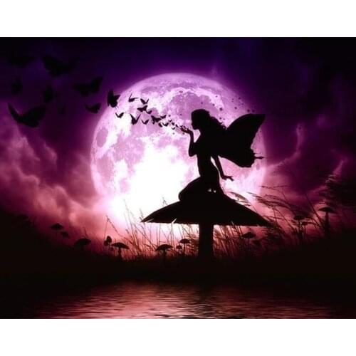 5D DIY Diamond Painting Moon Night Lake Landscape Diamond mosaic Girl Drill Square round Picture Of Rhinestone Embroidery