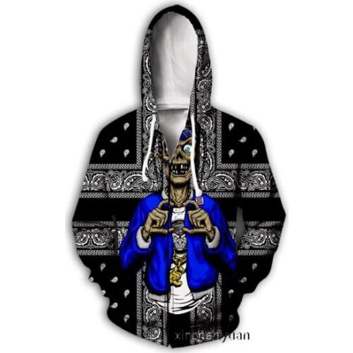 Blood Gang Bandana 3D Print Causal Clothing New Fashion Men/ Women Zipper Hoodies Plus size S-7XL harajuku man hoodies