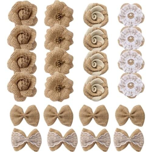 Free Shipping Feather Flower With Pin Natural Jute Burlap Hessian Flower Handmade Vintage Wedding Decoration Hat Craft DIY Gift