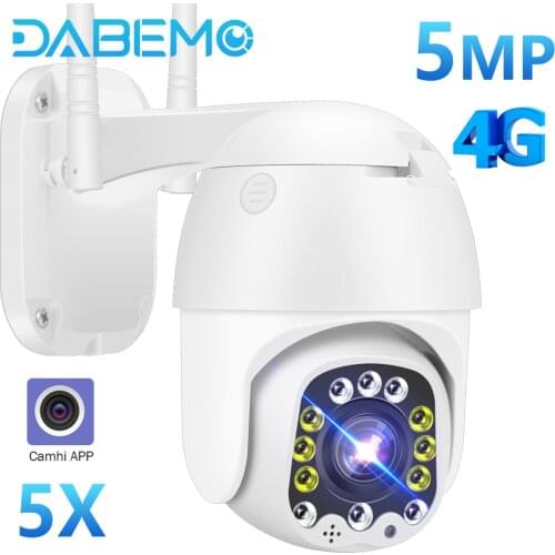 5MP PTZ WIFI IP Camera 4G SIM Card Outdoor Wireless Security CCTV Camera 5X Optical Zoom PTZ Home Surveillance Cam H.265 Camhi