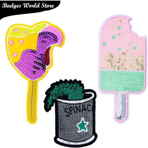 Fashion Patch Ice-cream Pot Sequins Icon Embroidered Applique Patches For kawaii clothes DIY Iron on Badges on the Backpack