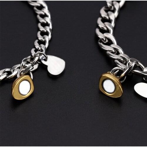 Stainless Steel Cuban NK Love Magnet Titanium Steel Couple Bracelet Gold Heart-Shaped Magnet Bracelet for Women Men