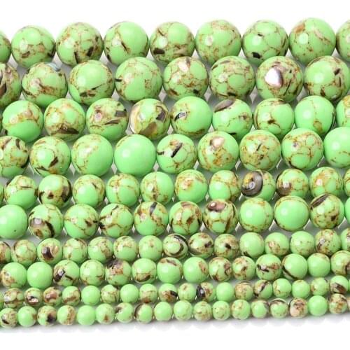 Natural Stone Bead Light Green Shell Pine Round Loose Beads for DIY Jewelry Making Bracelet Earring Accessories 4/6/8/10/12mm