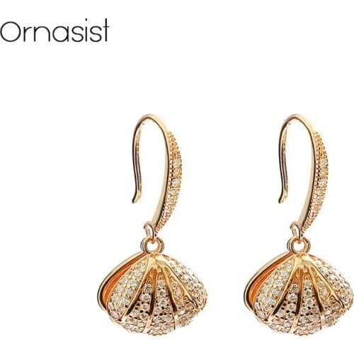 Elegant Shell Drop Earrings Chic Imitation Pearl Gold Earring For Women Fashion Crystal Jewelry