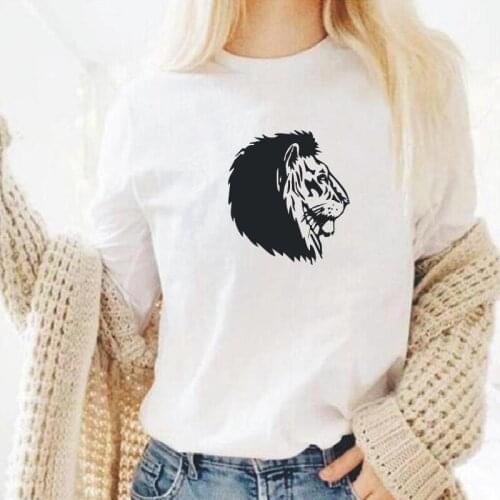 Funny Lion Head Graphic Print T Shirt Women Short Sleeve O Neck Loose Tshirt 2020 Summer Women Tee Shirt Tops Camisetas Mujer