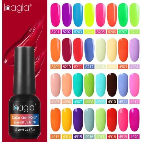 Inagla 10ml Fluorescent & Macaron Gel Polish 32 Pure Colors Soak Off UV LED Gel Manicure Varnish Base Top Coat