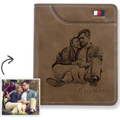 Customized Picture Carving Wallet Men Short Leather Mini Retro Vertical Thin Wallet Multi-Card Position Personality Gift