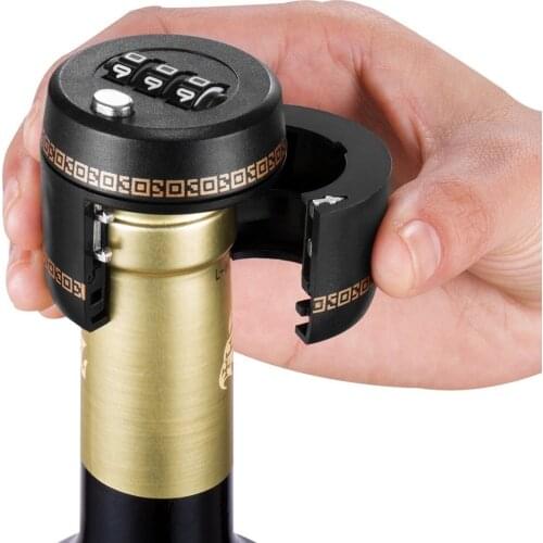 Wine Bottle Combination Password Lock, Bottle Stopper Keeps Hooch Wrong Hand and Keeps Wine Fresh Wine Lovers Exclusive Black