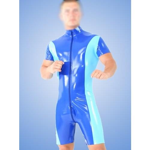 Custom Made Latex Rubber Gummi Black Short Sleeved Catsuit Body Suit Crotch Throuth Zipper Plus Size