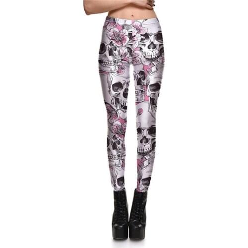 Leggings New Arrival Womens Skull&Peach blossom Leggings Digital Print Pants Trousers Stretch Pants Wholesales