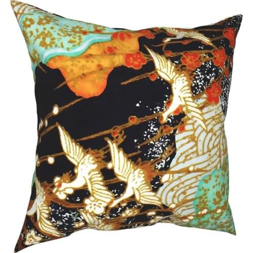 Flying Cranes And Spring Flowers Pillow Cover Home Decor Birds Cushion Cover Throw Pillow for Sofa Double-sided Printing
