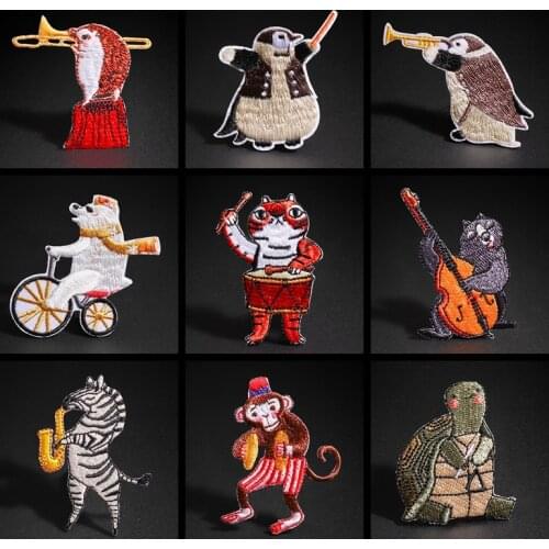 Cute Music Circus Animal Patches For Clothing DIY Accessories Iron On Fun Animal Band Applique Clothes Shoes Bags Home Decor
