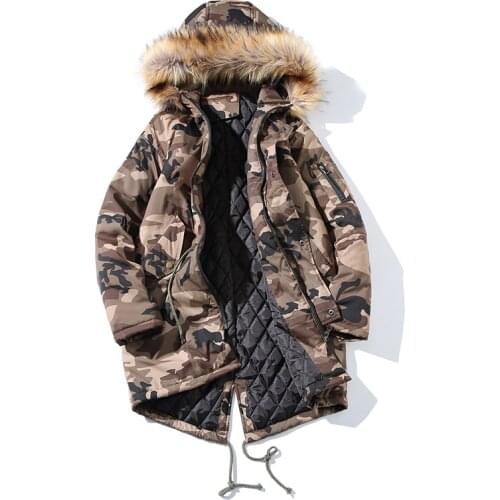 Fashion Fur Collar Winter Jacket Men Camouflage Military Velvet Thick Parka Men Long Trench Coat Outwear Windbreaker Warm Jacket