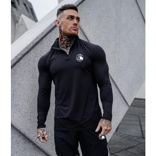 2020 Autumn Fashion High-elasticity Sik Silk T-shirt Men long Sleeve Fitness T shirt Mens solid gyms Bodybuilding brand T-shirt