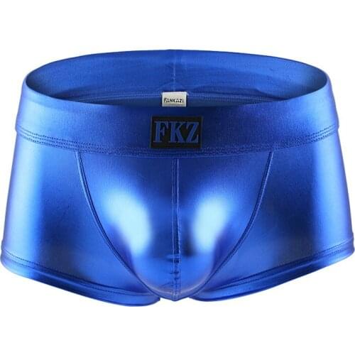 Sexy Gay Underwear Men Boxers Shorts Faux Leather Panties Man Solid Low-rise U Convex Pouch Underpants Cueca masculina S-XL