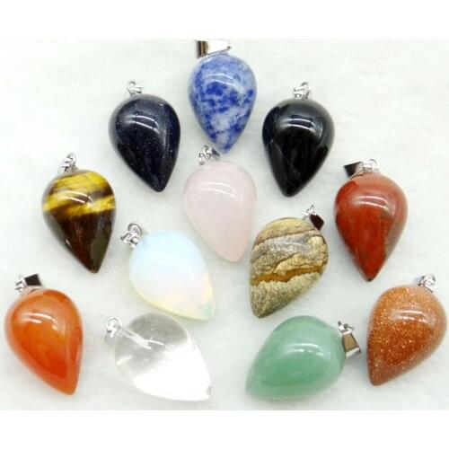 Natural Stone Quartz Agate Crystal aventurine Sodalite Round Conical Shape Pendant Jewelry Making Necklace Accessories 12pcs
