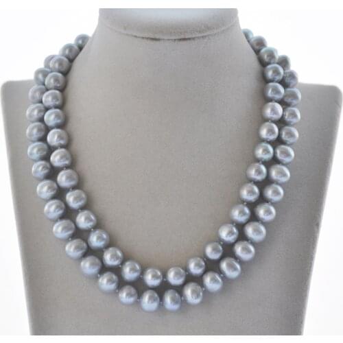 Z11067 2Row 18" 12mm Gray Round Freshwater Pearl Choker Necklace CZ