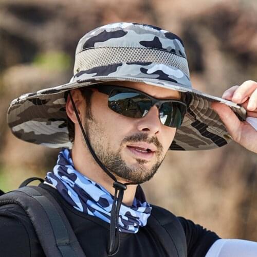 Fashion Summer Men Panama Hat Mesh Breathable Quick Dry Anti UV Sun Cap Hat Large Wide Brim Outdoor Fishing Hiking Beach