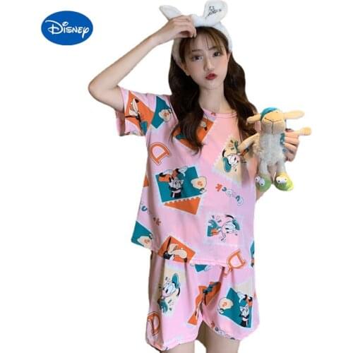 Disney Donald Duck Pajamas Short-sleeved Shorts Round Neck Cute Cartoon Ladies Home Service Suits Can Be Worn Outside In Summer