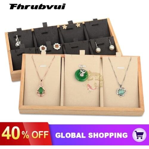 Fashion Bamboo Velvet Jewelry Display Tray Ring Box Earring Necklace Bracelet Pendant Display Organizer Jewelry Storage