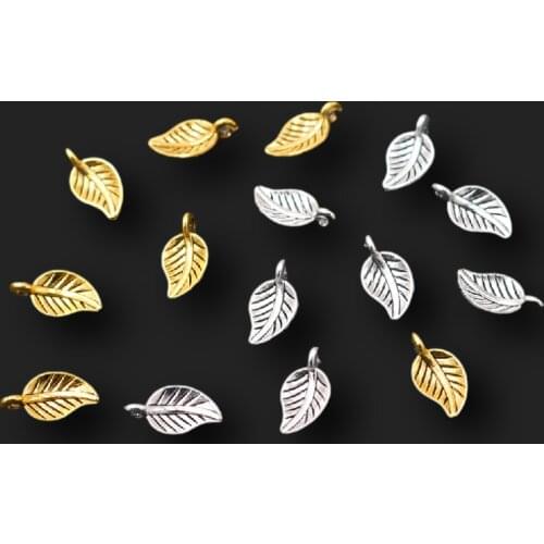 50pcs Cute Leaves Pendants Retro Bracelet Earrings Metal Accessories DIY Charms Jewelry Crafts Making 15*7mm A2376