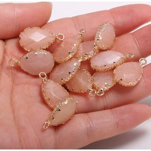 1pcs Natural Stone Faceted Pink Aventurine Charms Pendants for DIY Jewelry Making Necklace Earring Women Gift Size 13x23mm
