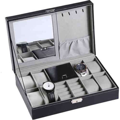 Protable PU Leather Watches Organizer Jewelry Earrings Rings Necklace Storage Box Display Collection Case
