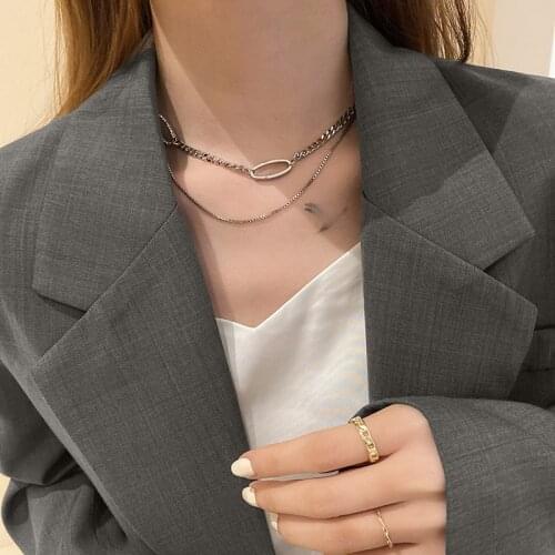 Simple Double Layered Geometric Metal Chain Necklaces for Women Punk Style Clavicle Necklaces High Street Fashion Jewelry