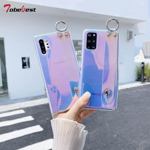 Wrist Strap Hand Band Laser Silicone Case For Samsung Galaxy A12 A22 A32 A42 A52 A72 A82 4G 5G Aurora Borealis Soft TPU Cover