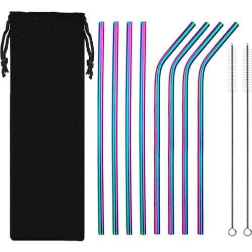 10 Pcs Colorful Reusable Drinking Straw High Quality 304 Stainless Steel Metal Straw with Cleaner Brush For Mugs 20/30oz